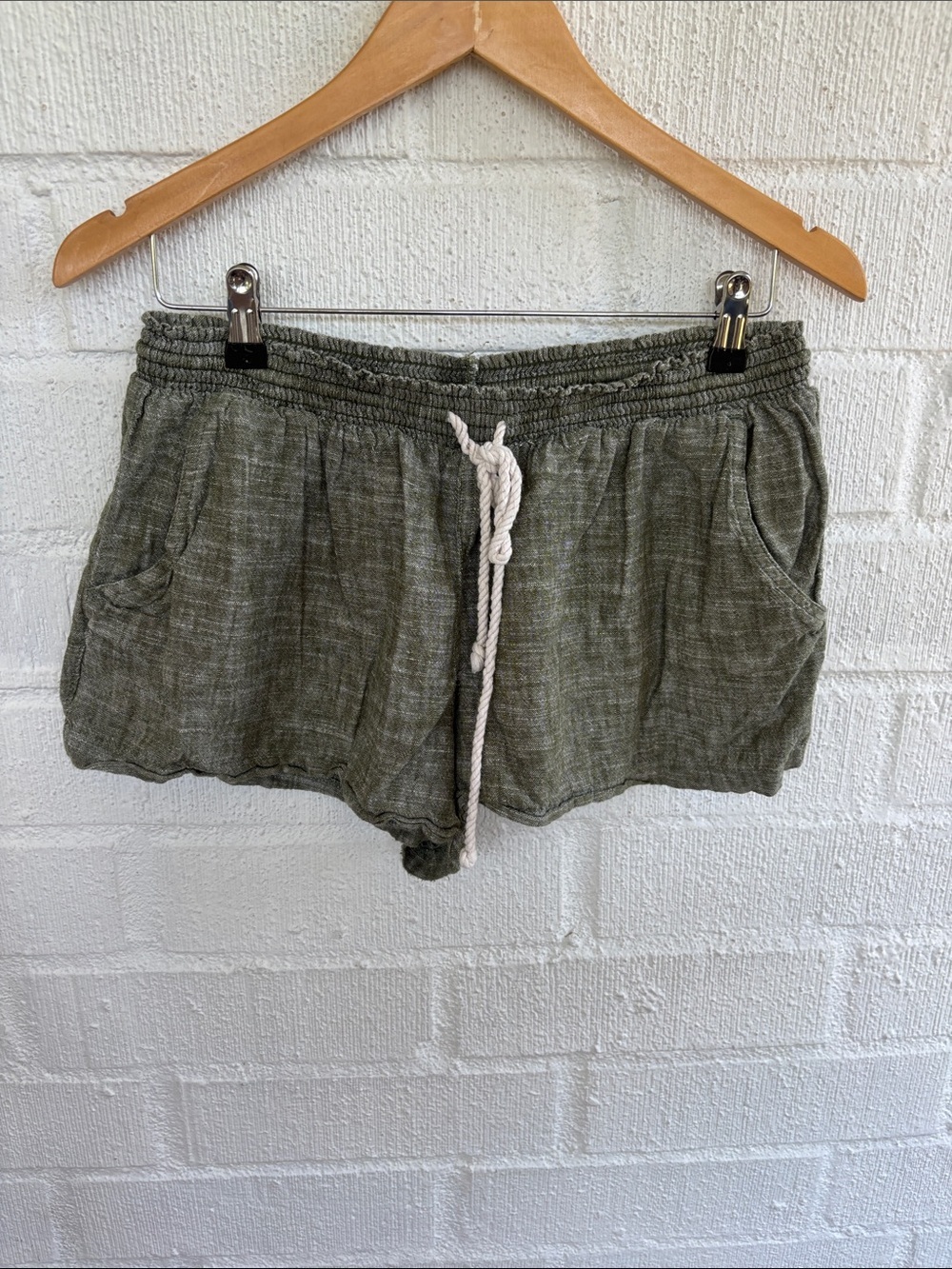Mossimo Supply Co. Linen Olive Green Drawstring Lounge Shorts with Pockets sz XL
